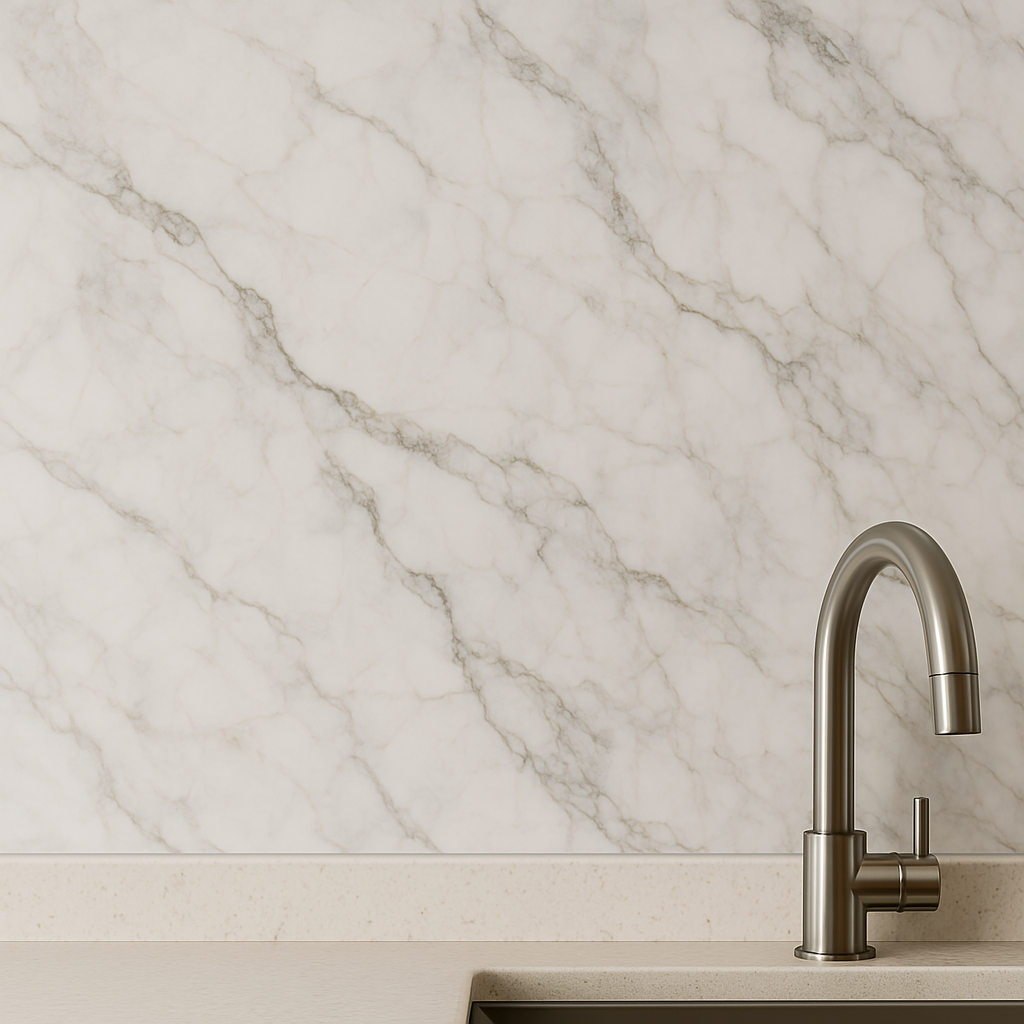 Full Height Marble Slab Kitchen Backsplash