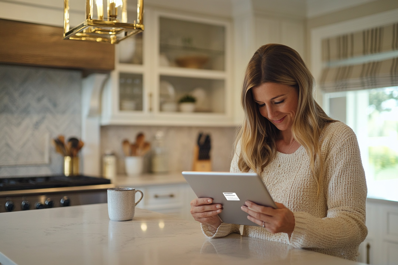 homeowner‑reviewing‑counter‑quote‑tablet